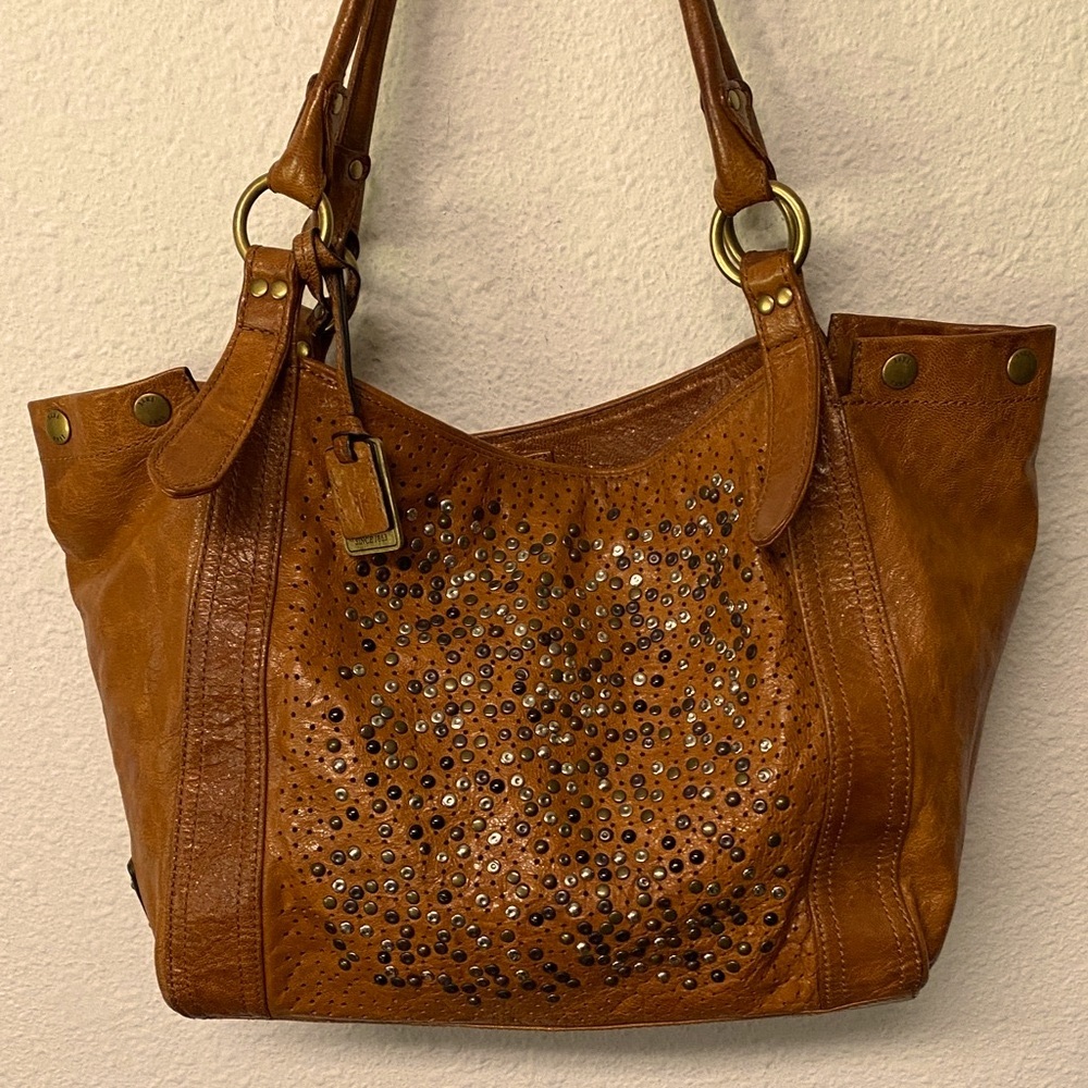 Frye Deborah Whiskey Studded Glazed Leather Shoulder Bag Exceptional Condition